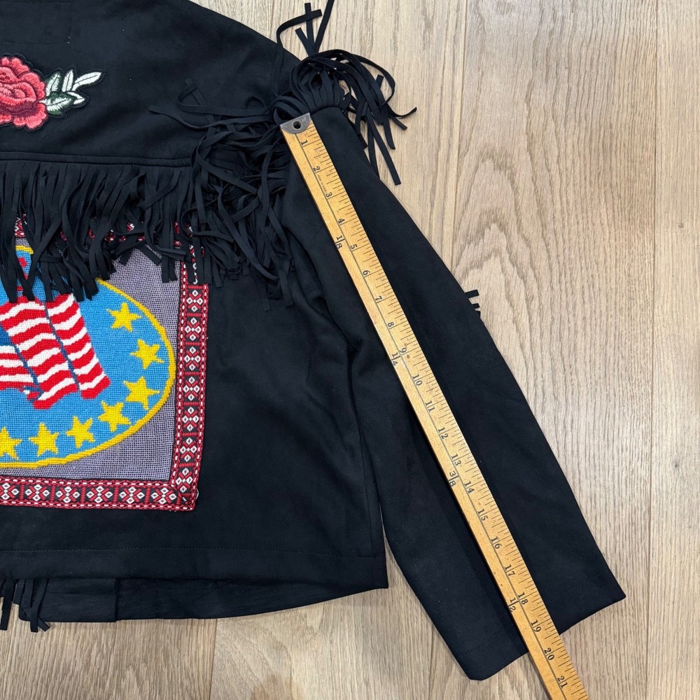 Lesal Up-Cycled Treasures Fringe Western Jacket 1776 Flag Large - Picture 4 of 9